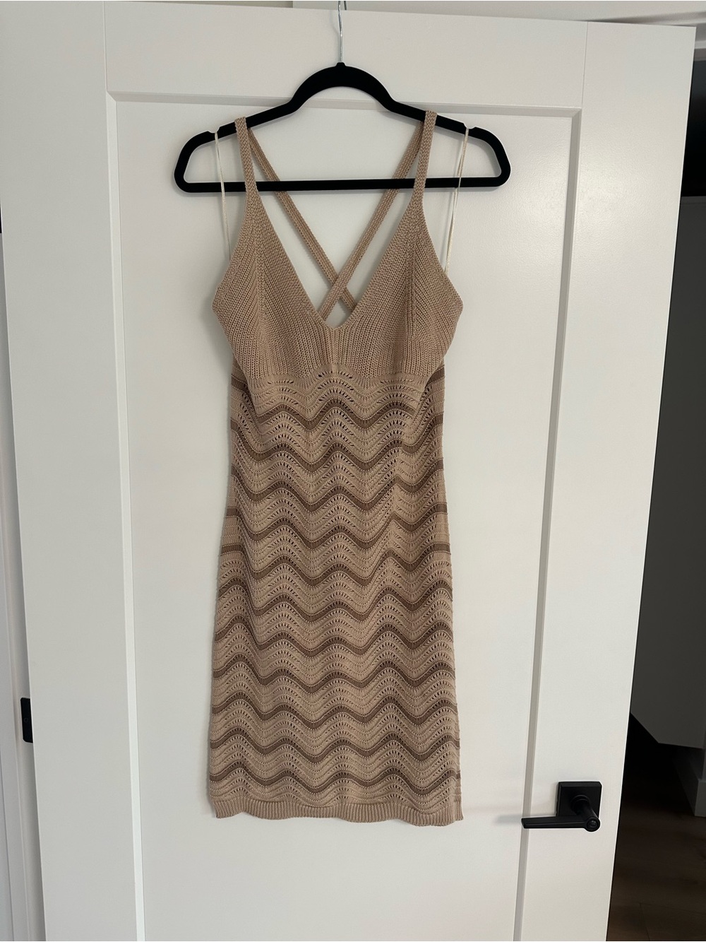 Streetwear Society Beige Knit Midi Dress with Crisscross Straps